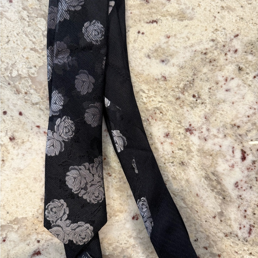 Express Black Tie with Silver Floral Jacquard